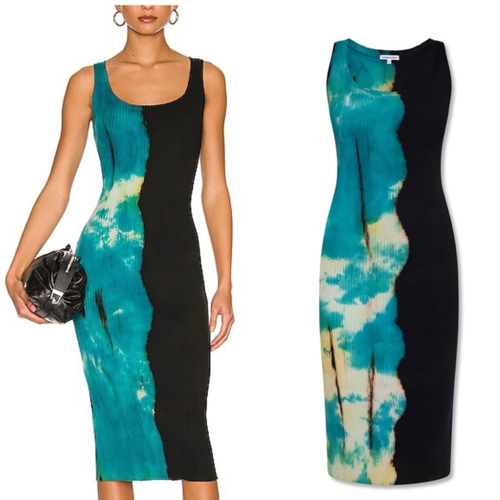 REVOLVE x Cotton Citizen Ibiza Midi Dress in Blue Fade Ribbed Tie Dye size M